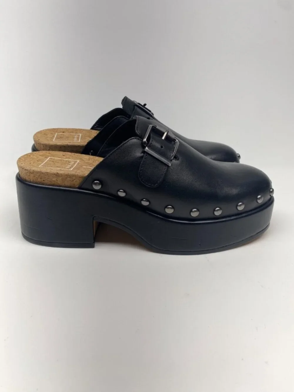 Dolce Vita Women's Black Yevan Buckled Studded Platform Clogs Sz 7